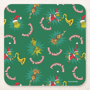 Dr. Seuss Grinch Prettige Grinch Kerstmis Patr Vierkante Kartonnen Onderzetter