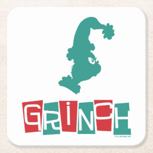 Dr. Seuss   Grinch - rood en groen Vierkante Kartonnen Onderzetter