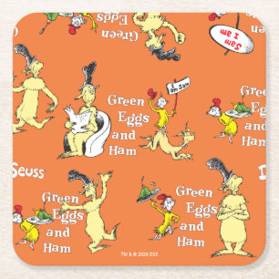 Dr. Seuss Groene Eieren en Ham Karakterpatroon Vierkante Kartonnen Onderzetter