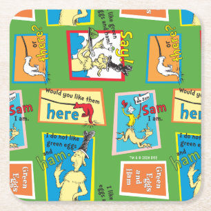 Dr. Seuss Groene Eieren met Ham Verhaal Citaten Vierkante Kartonnen Onderzetter
