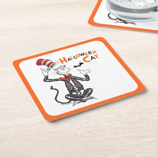Dr. Seuss | Halloween Cat in het Pet Vierkante Kartonnen Onderzetter (Schuin)