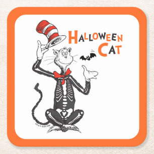 Dr. Seuss Halloween Kat in de Hoed Vierkante Kartonnen Onderzetter