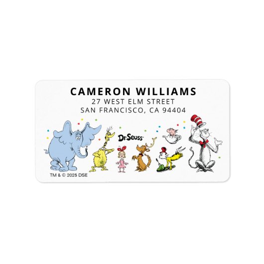 Dr. Seuss Karakterconfetti | Kinderverjaardag Etiket (Voorkant)