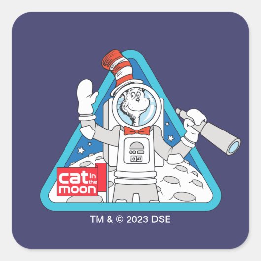 Dr. Seuss | Kat in de Maan Outer Space Graphic Vierkante Sticker (Voorkant)