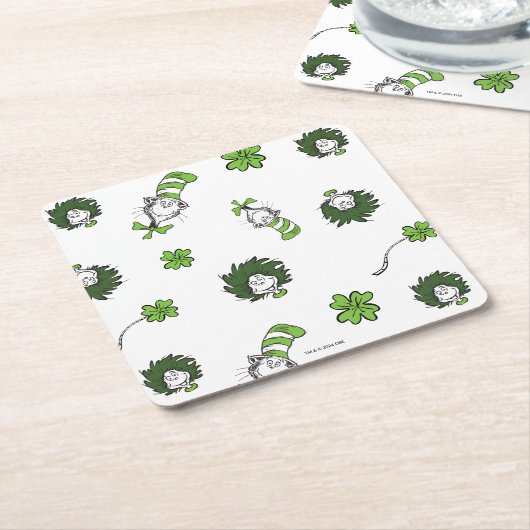Dr. Seuss | Kat in het Pet Klaverpatroon Vierkante Kartonnen Onderzetter (Schuin)
