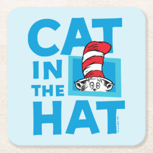 Dr. Seuss   Kat in het Pet Logo Vierkante Kartonnen Onderzetter