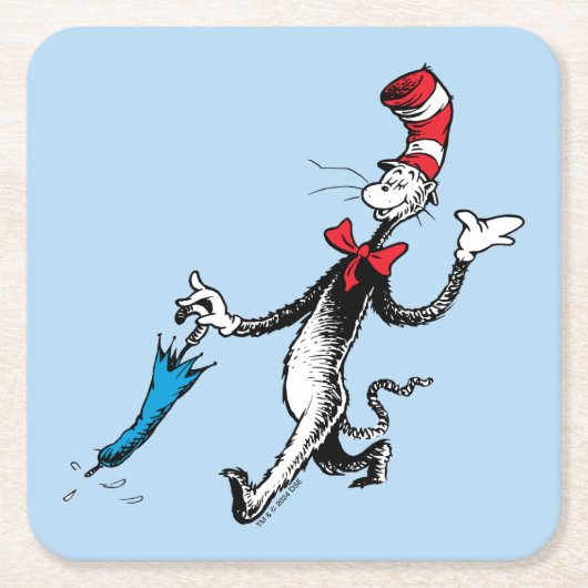 Dr. Seuss | Kat in het Pet Paraplu Walk Vierkante Kartonnen Onderzetter (Voorkant)