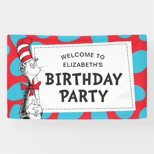 Dr. Seuss | Kat in het Pet Verjaardagsfeest Spandoek (Horizontaal)