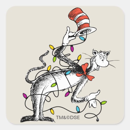 Dr. Seuss | knijpen | Mischievous Cat in de Ha Vierkante Sticker (Voorkant)