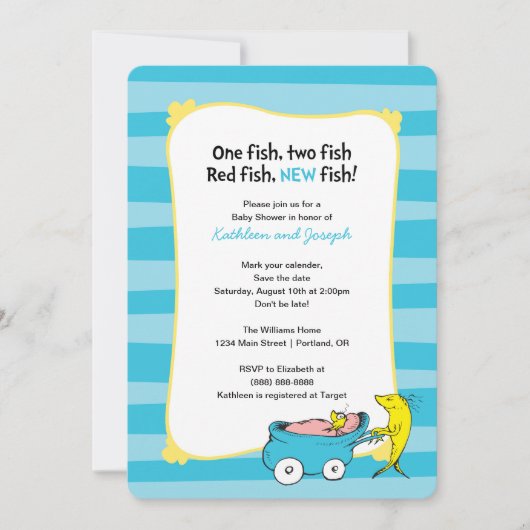 Dr. Seuss | One Fish - Boy Baby shower Invitation Save The Date (Voorkant)