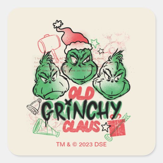 Dr. Seuss | Oude Grinch-clausule Vierkante Sticker (Voorkant)
