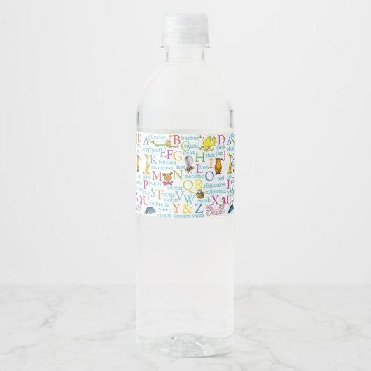 Dr. Seuss's ABC-patroon met woorden Waterfles Etiket (Voorkant)