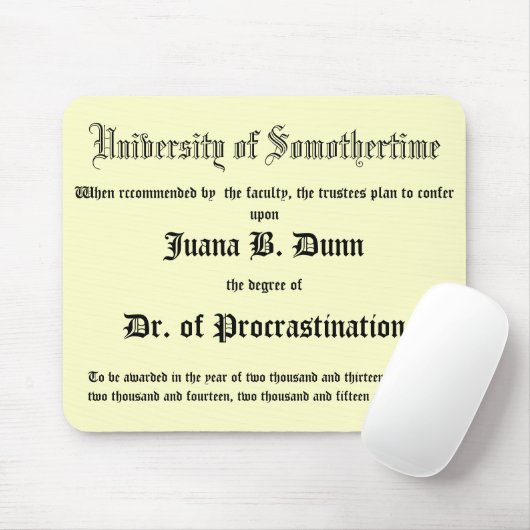 Dr. van Procrastination, grap diploma Muismat (Met muis)