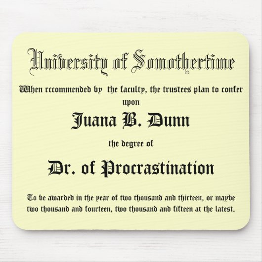 Dr. van Procrastination, grap diploma Muismat (Voorkant)