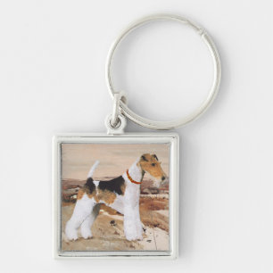 Draad Fox Terrier Herfst Sleutelhanger