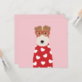 Draad Fox Terrier Hond Hart Bril Roze Kaart (Voorkant / Achterkant in situ)