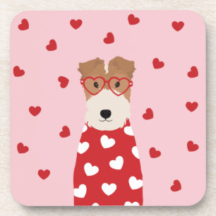 Draad Fox Terrier Hond Hart Bril Roze Rood Bier Onderzetter