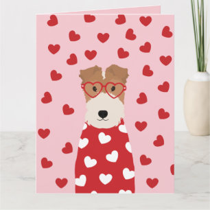Draad Fox Terrier Hond Hart Bril Roze Rood Kaart