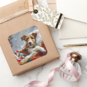 Draad Fox Terrier Hond Kerst Misviering Vierkante Sticker
