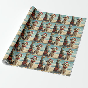 Draad Fox Terrier Hond Kerstmis Vintage Strand Cadeaupapier