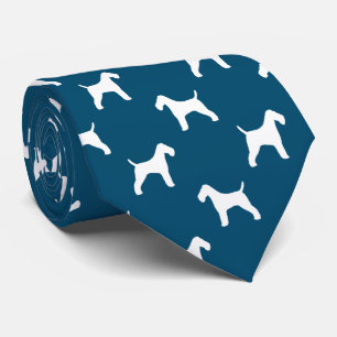 Draad Fox Terrier Hond Silhouetten Patroon Blauw Stropdas