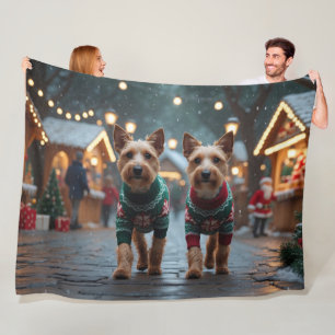 Draad Fox Terrier Honden Kerstmis Sneeuw Vakantie Fleece Deken