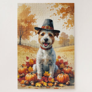 Draad Fox Terrier in herfstbladeren Thanksgiving K Legpuzzel