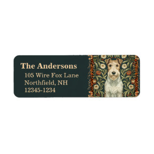 Draad Fox Terrier in William Morris bloemstijl Etiket