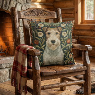 Draad Fox Terrier in William Morris bloemstijl Kussen