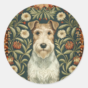 Draad Fox Terrier in William Morris bloemstijl Ronde Sticker