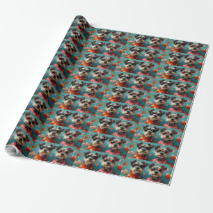 Draad Fox Terrier met Hartrozen Valentijnsdag Cadeaupapier
