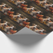 Draad Fox Terrier Puppy Herfst Plezier Pompoen Cadeaupapier (Hoek)