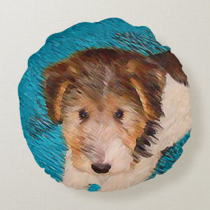 Draad Fox Terrier Puppy Schilderij - Originele Hon Rond Kussen