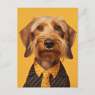 Draad haired dachshung op geel briefkaart