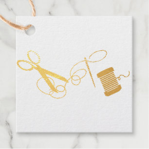 Draad, Naald en Schaar Gouden Folie Cadeau Label