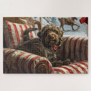 Draadharende Pointing Griffon Hond Kerstmis Festie Legpuzzel