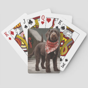 Draadharige Pointer in Kerstsneeuw Pokerkaarten