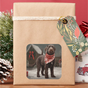 Draadharige Pointer in Sneeuw Kerstmis Vierkante Sticker
