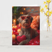 Draadharige Pointing Griffon Hartjes Valentijnsdag Kaart (Gele Bloem)