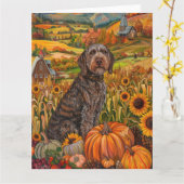 Draadharige Pointing Griffon Herfst Thanksgiving Kaart (Gele Bloem)