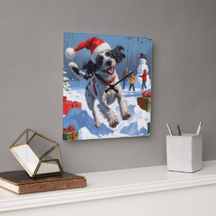 Draadharige Pointing Griffon in Sneeuw Kerstmuts Vierkante Klok