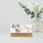 draadhaspels | naaister | leer visitekaartje (Staand voorkant)