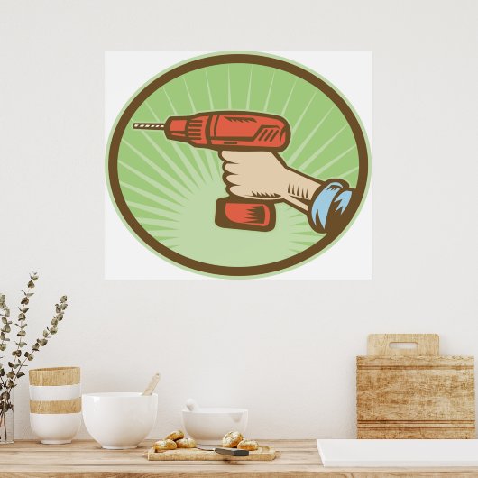 Draadloze Retro-boor Poster (Keuken)