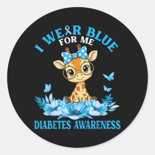 Draag Blauw Voor Mooie Giraf Bloemen Diabetes Ronde Sticker
