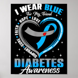 Draag blauw voor vriend diabetes bewustzijn blauw poster