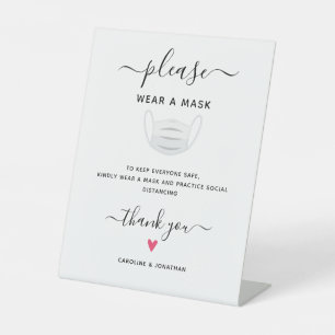 Draag een Masker Social Distancing Simple Wedding  Reclamebord Met Voetstuk