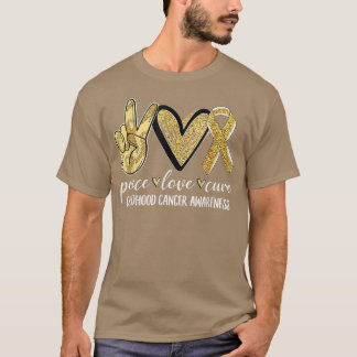 Draag Gold Ribbon Peace Love Cure Childhood Cancer T-shirt