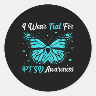 Draag Ik heb Blauwgroen voor PTSS Awareness Butter Ronde Sticker