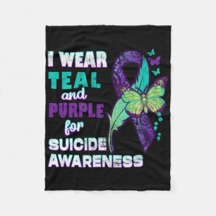 Draag Ik heb Paarse Blauwgroen voor Suicide Awaren Fleece Deken