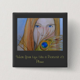 Draag je leven als een pacock Het is Plume Vierkante Button 5,1 Cm